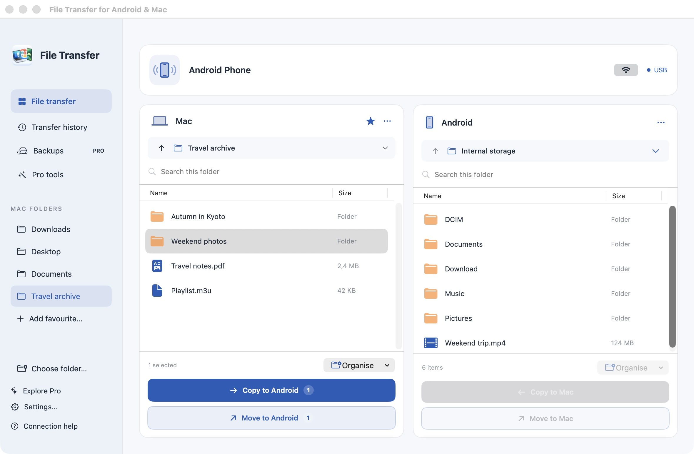 Mac favourites and Android shared storage in the app